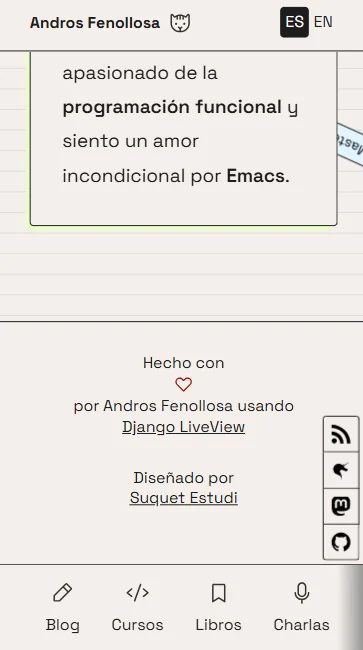 Detalle responsive del rediseño de andros.dev