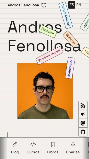 Navegación móvil de la web de Andros Fenollosa
