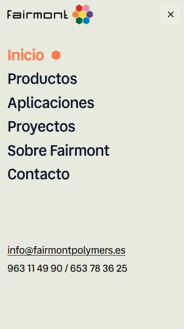 Navegación responsive del proyecto Fairmont Polymers
