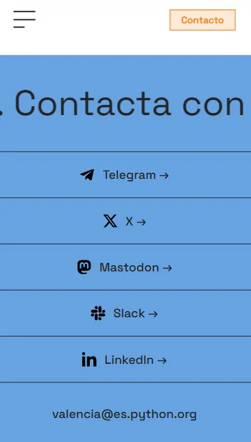 Vista móvil de la comunidad Python Valencia
